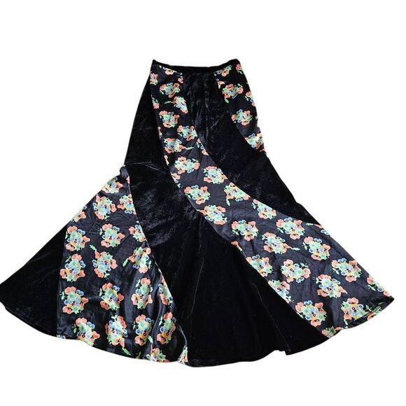 Free people size 8 twisted floral satin black velvet maxi skirt new - Picture 4 of 7